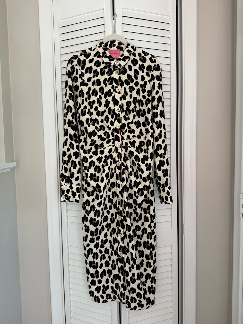 Kate Spade Leopard Print Long-Sleeve Shirt Dress